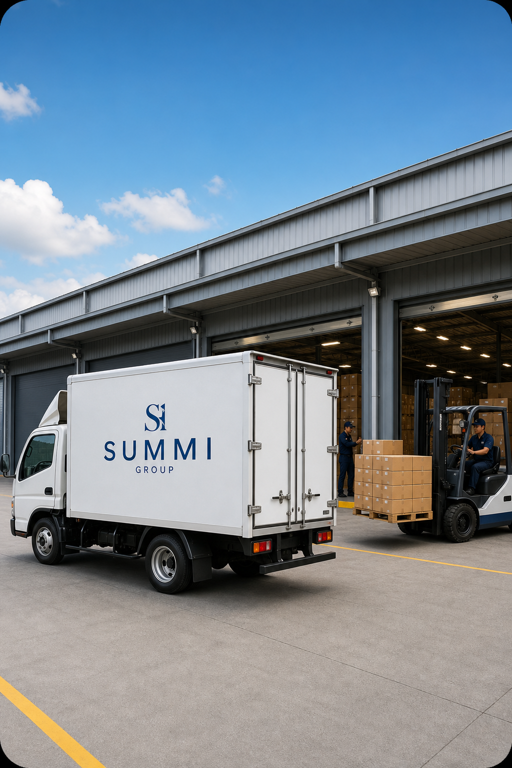 Truk distribusi Summi Group di area gudang